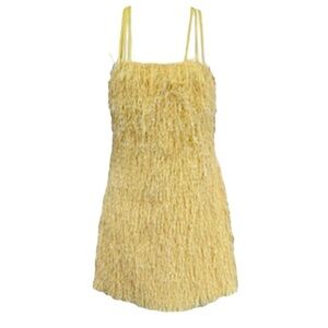 Bailey 44 NWT XL Yellow/Tan Cream Smocked A-Line Dress Cocktail- fuzzy!